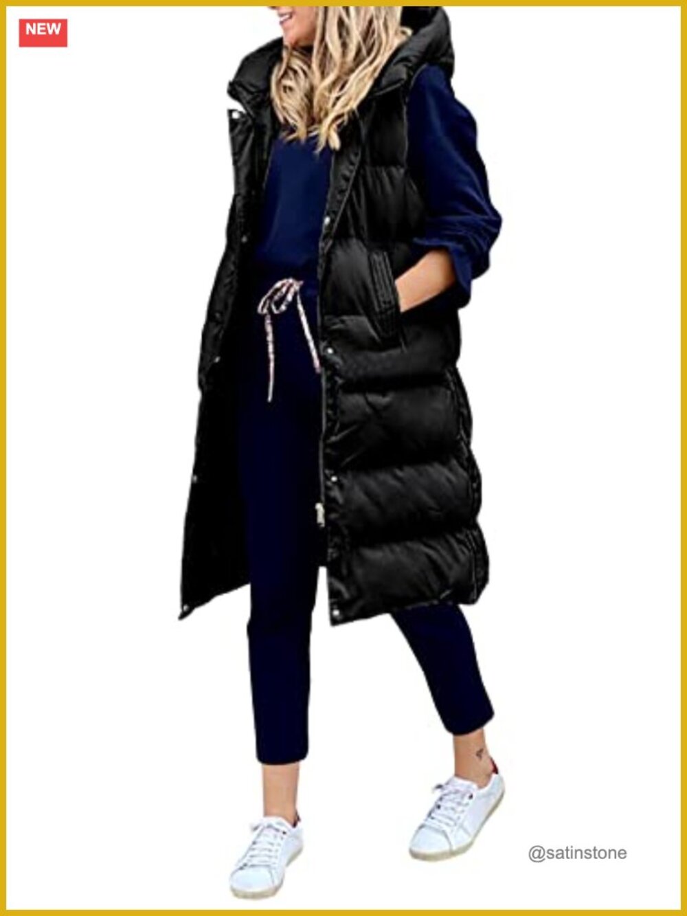 Women's Hooded Long Down Vest Full-Zip Sleeveless Puffer Coat